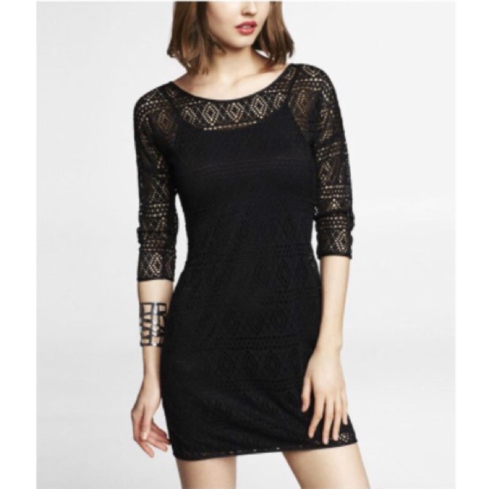 🖤Express NWOT Geo Lace Shift LBD- 3/4 sleeve